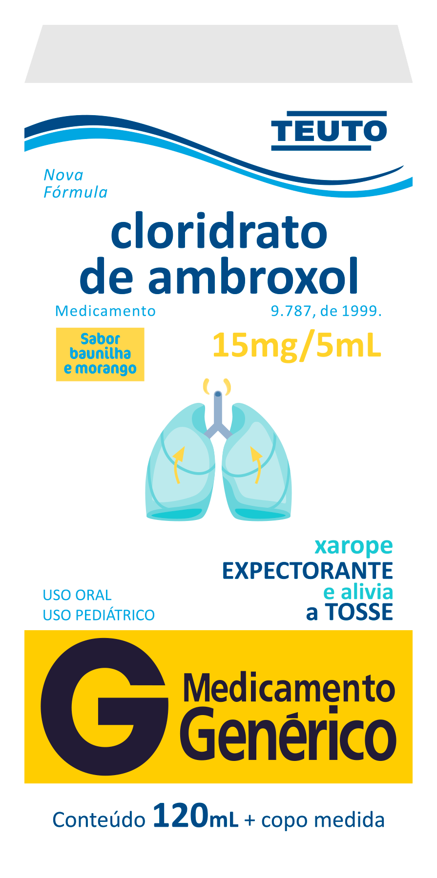 Ambrol 15mg/5mL, caixa com 1 frasco com 100mL de xarope + 1 copo